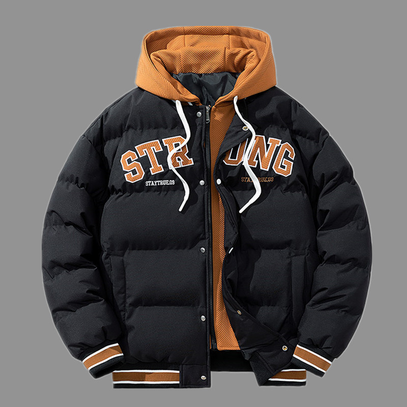 Winter cotton-padded coat men's new fake two-piece hooded cotton-padded coat men's thickened short bread clothing hooded warm jacket coat Winter cotton-padded coat men's new fake two-piece hooded cotton-padded coat men's thickened short bread clothing hooded warm jacket coat