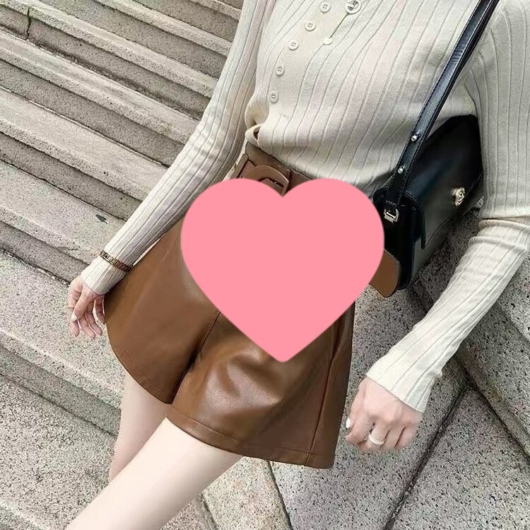 咖色高腰字春秋款皮裤女秋冬2025年新款阔腿棕色短裤外穿|undefined