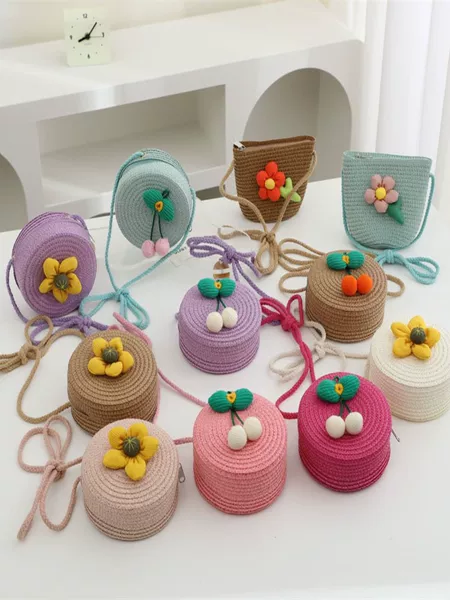 New Bag Cute Ins Crossbody Bag Summer Children Crossbody Bag Coin Purse Flower Mini Straw Bag Shoulder