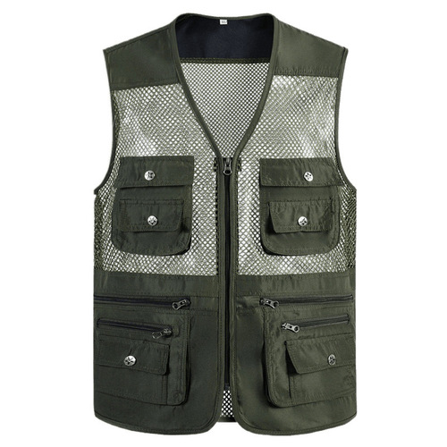 Summer thin mesh vest, mountaineering quick-drying casual multi-pocket, middle-aged men, photography and fishing, V-neck, plus size