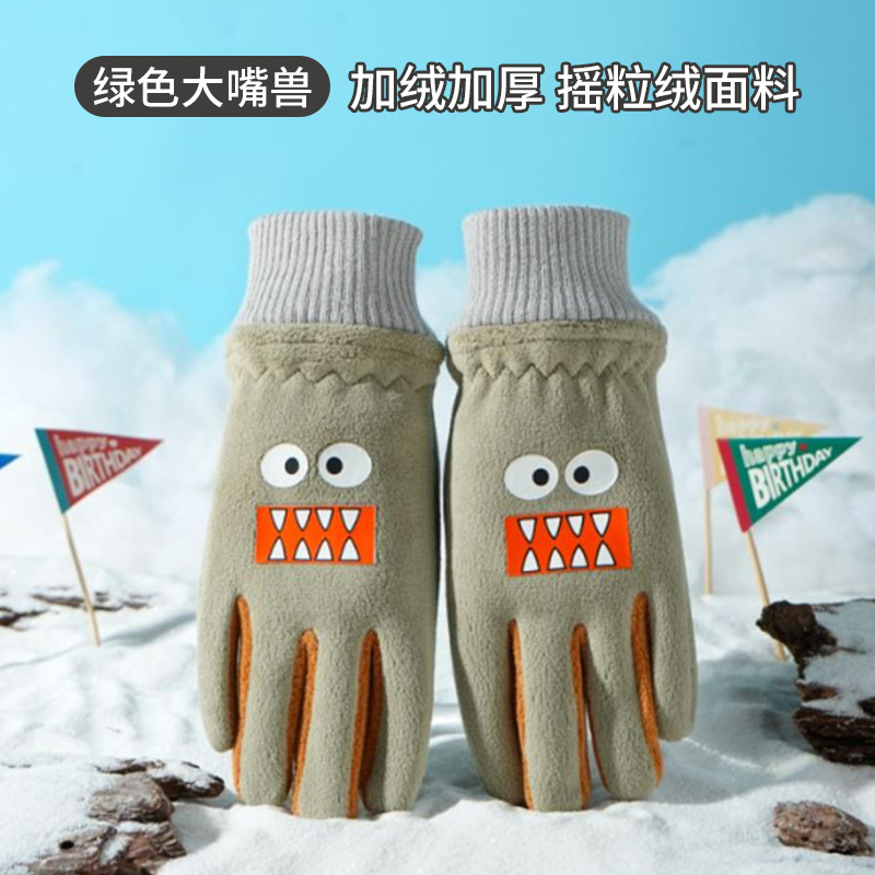 国境を越えた子供用手袋、スキー、サイクリング、冬用、男女学生向け、漫画風、かわいい、厚手、裏起毛、秋冬用、保温、卸売