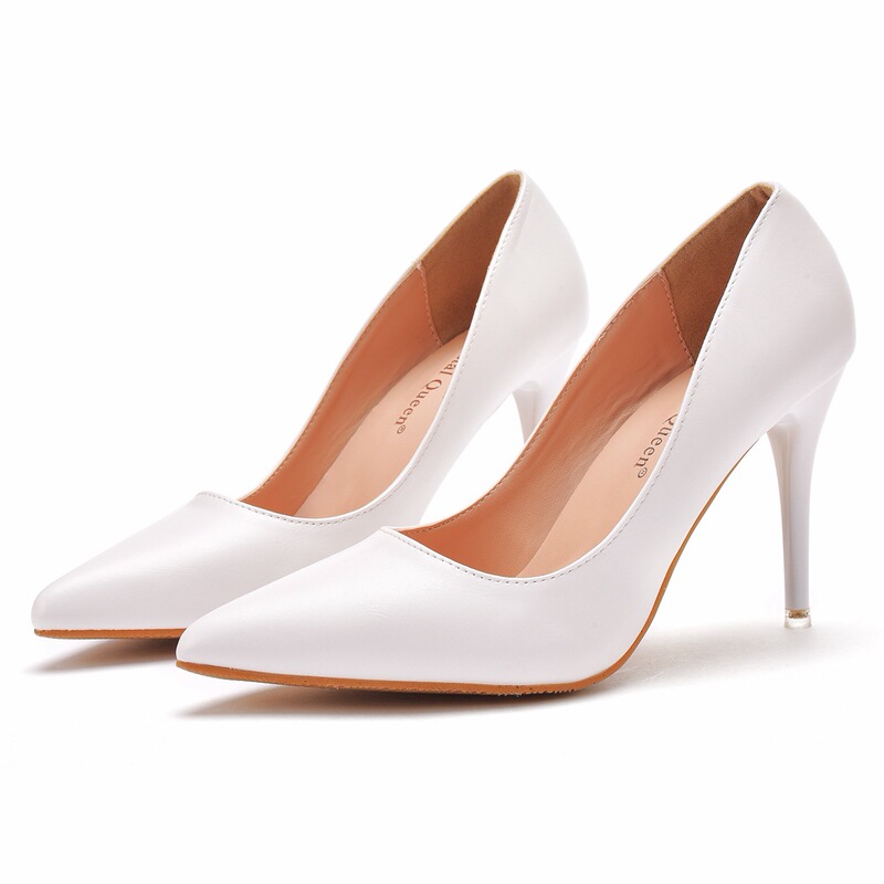 9cm Sexy Pointed High Heel Single Shoes Women's Thin Heel Women's Shoes Pointed Shoes Fashion Commuter White Large Size Shoes