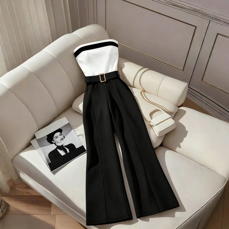 2026 New Hot-Selling Fashionable Commuter Color-Block High-Waisted Tube Top Jumpsuit Dpj0786