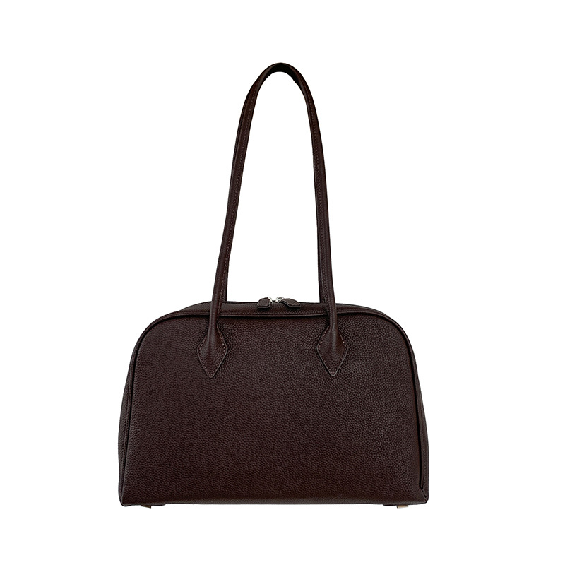 New Top Grain Cowhide Boston Pillow Bag Korean Niche Underarm Bag For Women Large Capacity Commuter Shoulder Handbag - Thumbnail 5