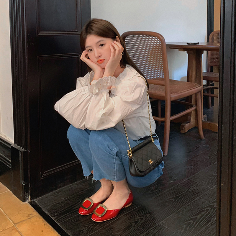 Zapatos Planos con Hebilla Metálica Retro Francesa, Verano 2025, Nuevos Zapatos de Ballet Planos con Pliegues y Huecos para Mujer