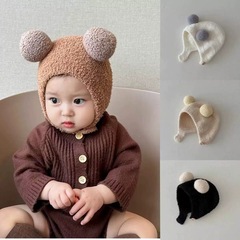 赤ちゃんの頭帽子防寒ベビー帽子耳保護ins保温ファッション新型双球ニット韓国版秋冬帽子柔らかいモチ