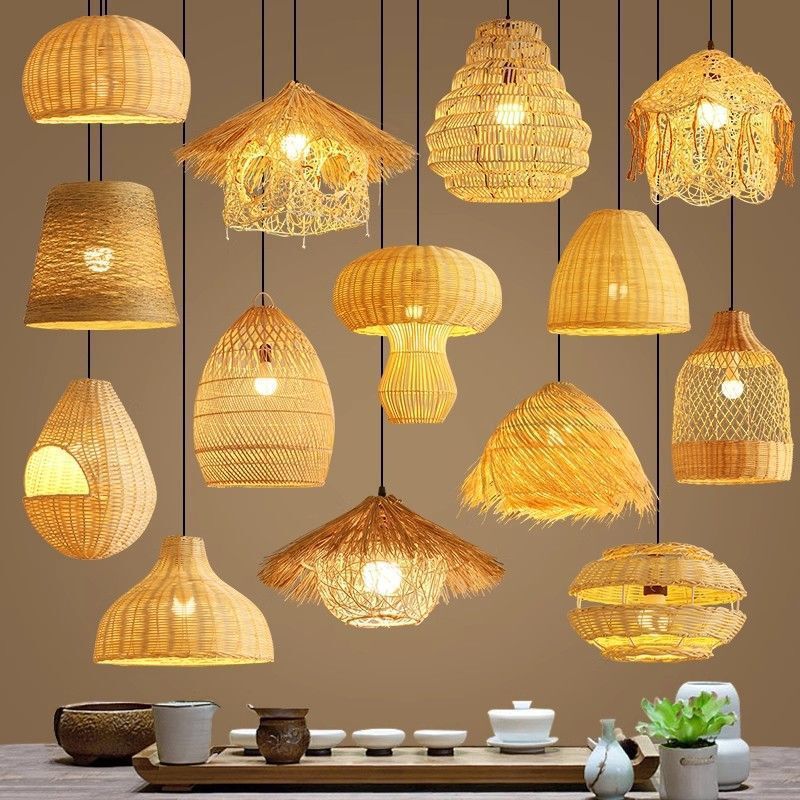 Rattan Pendant Lamp, Ambient Light for Guesthouses and Restaurants, Bamboo Zen-Style Tea Room Lamp, Vintage Rattan Art Creative Straw Hat Lampshade Rattan Pendant Lamp, Ambient Light for Guesthouses and Restaurants, Bamboo Zen-Style Tea Room Lamp, Vintage Rattan Art Creative Straw Hat Lampshade