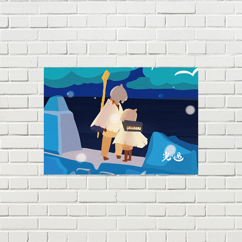 High-definition copperplate paper poster set of 8 sheets, "Light-Up" anime-themed dorm wall sticker decoration, background wall.