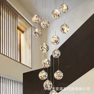 楼梯吊灯满天星loft复式楼客厅灯现代简约北欧轻奢公寓挑空长吊灯