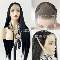 外贸黑色长直发欧美女士时尚手勾假发wig前蕾丝13*4发套跨境批发