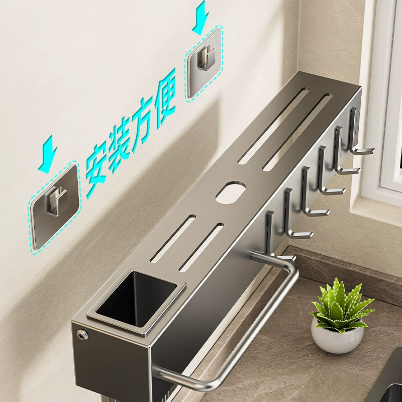 Kitchen storage rack without punching knife holder multi-function wall hanging chopsticks knife holder with hook chopsticks spoon storage rack