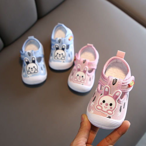 Spring and Summer 0-1-2 Years Old Girls' Square Mouth Learning Shoes Cries Baby Shoes Soft Sole Shoes Fabric Sandals Princess Shoes
