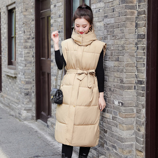 2025 New Cotton Vest Long Versatile Waistcoat Hooded Slimming Belt Style Fashionable Korean Loose Women's Jacket