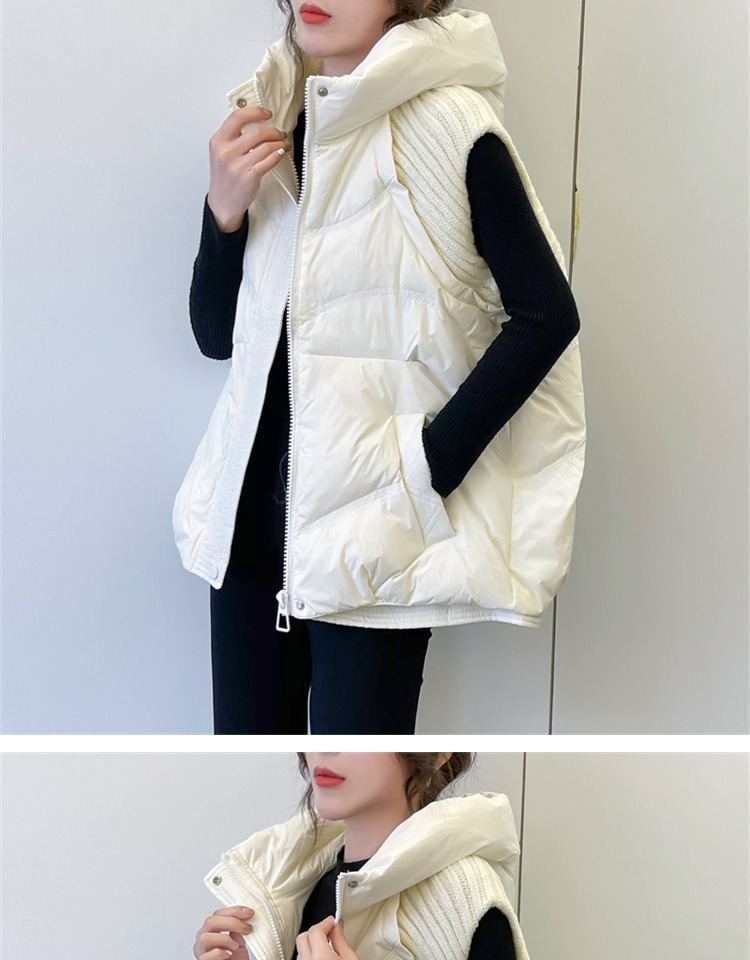 Damenbekleidung Gestrickte Ärmel Warme Jacke Weste für Damen 2024 Winter Neue Art Mode Kapuzendesign Warme kleine Außenweste_voghion.com