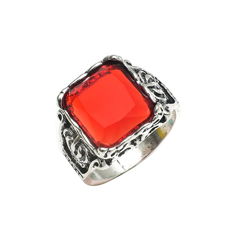 Retro Carved Alloy Red Gem Ring Wholesale display picture 4