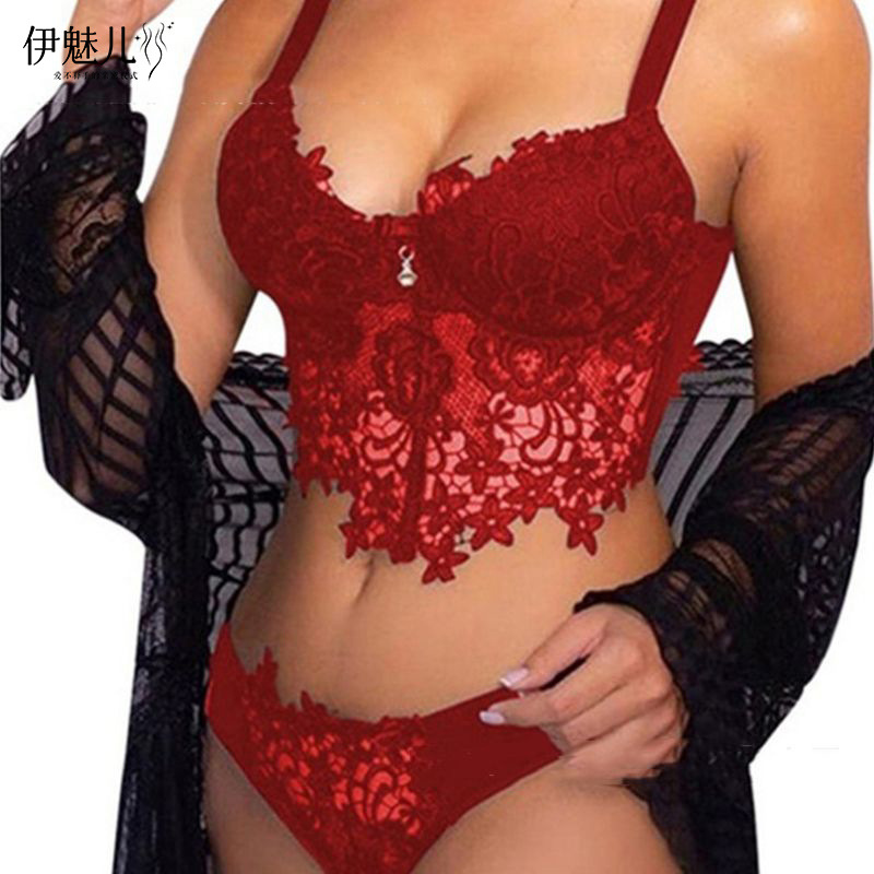 Europa y América transfronteriza sexy Lencería seductora perspectiva de tres puntos negro sexy encaje sin espalda sexy camisón de las mujeres