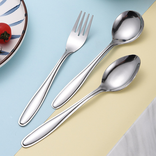 Wholesale stainless steel spoons and forks, tableware, table spoons, round spoons, table forks, household Chinese soup spoons, rice spoons, dessert spoons