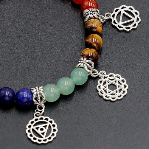 Chakela Natural Crystal Stone Chakra Bracelet Yoga Accessory Crystal Agate Seven Color Stone Bracelet