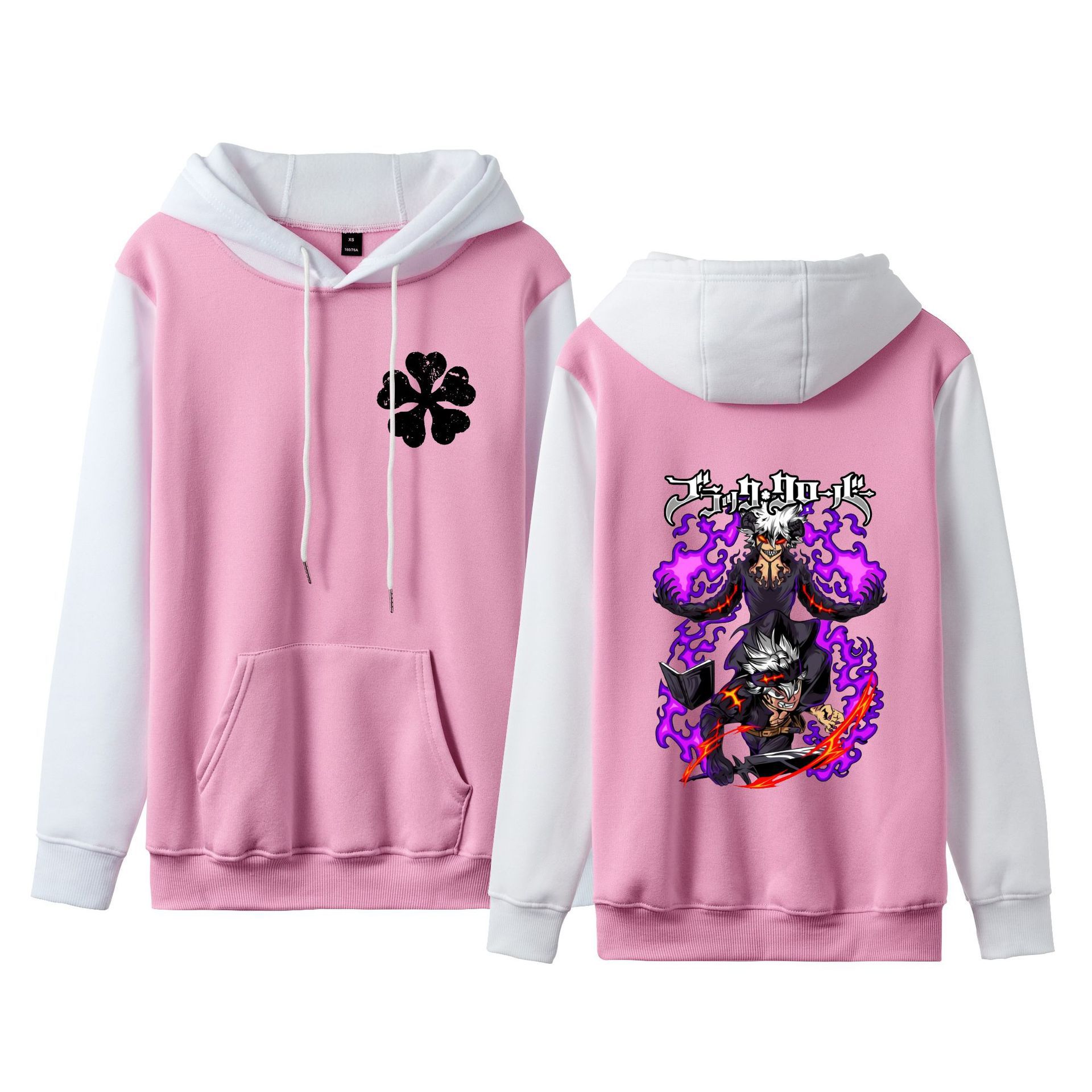 Trébol de cuatro hojas negro Black Clover suéter de pareja de talla grande para hombres y mujeres sudadera con capucha de contraste con capucha