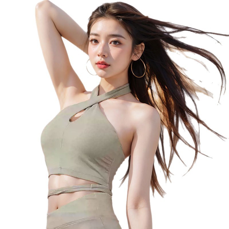 绝美瑜伽服女套装交叉挂脖运动美背普拉提训练高弹阔腿库健身套装|undefined