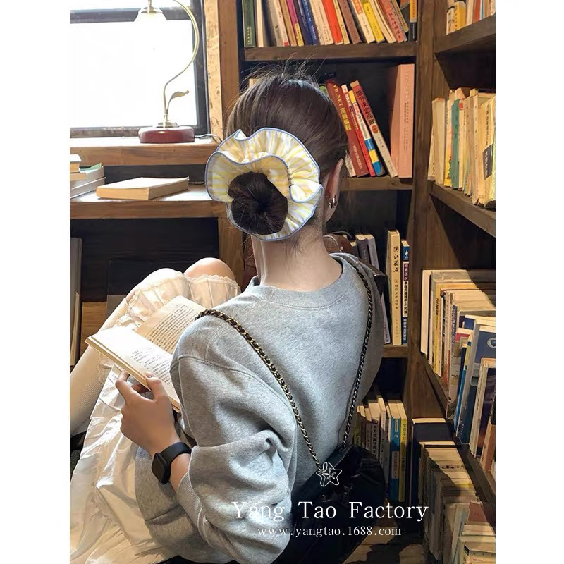 Nuevo anillo de intestino a rayas de alta gama, cuerda para el cabello, lazo para el cabello francés para niña, cuerda para el cabello, lazo para el cabello de doble capa coreana