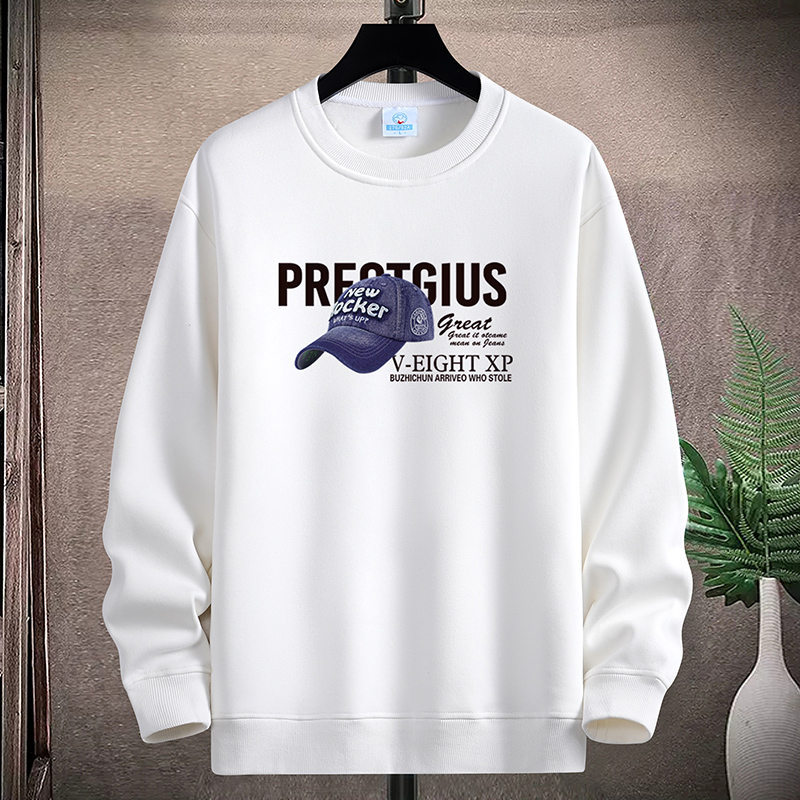 Autumn and Winter Fleece-Lined Thickened Crewneck Sweatshirt for Men, Suitable for Spring and Autumn, for Teenagers, Middle and High School Students, as an Inner Layer or Base Shirt