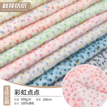 彩虹点印花毛绒面料ins风经编高低毛500g童装玩具鞋帽仿兔毛布料