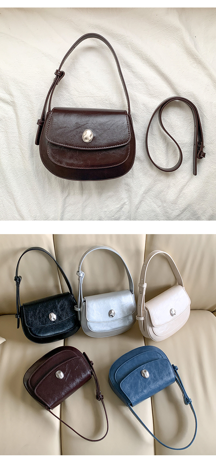 Nuova borsa a tracolla piccola a conchiglia sottobraccio, da donna, solida e semplice, con patta, di alta qualità_voghion.com