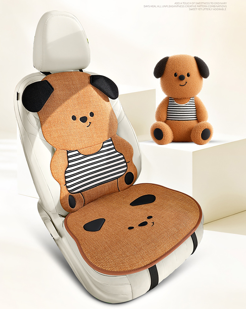Car Seat Cushion, Universal for All Seasons, Linen Cartoon Couple Seat Cushion Cover, Half-Pack Rear Seat, High-End Cute Ladies Seat Cover
