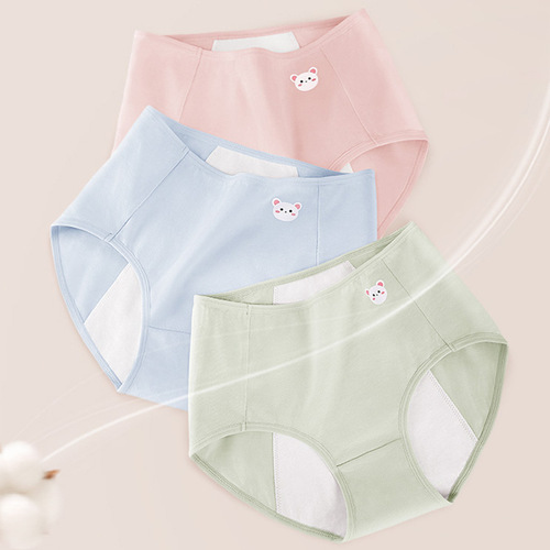 Cotton Menstrual Underwear with Cute Cartoon Patterns for Developing Girls, Triple-Layer Leak-Proof Menstrual Pads for Students During Menstruation