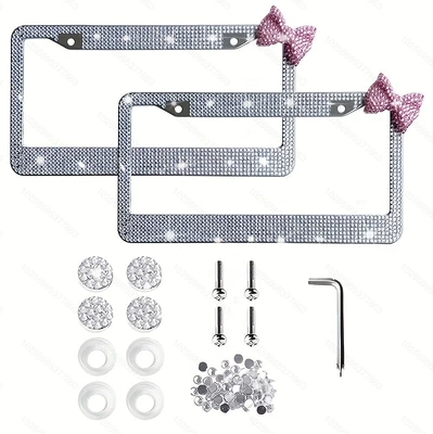 acrylic home car license plate – License plate holder/license plate holder - white-pink-bow-double-pack