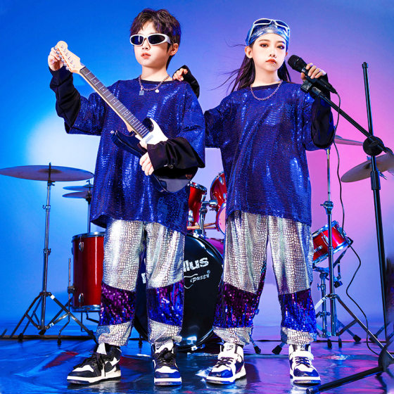 Children's hip hop fashion clothes hip hop boys' drum set performance clothes Cool New Year's Day girls' dance sequined stage clothing
