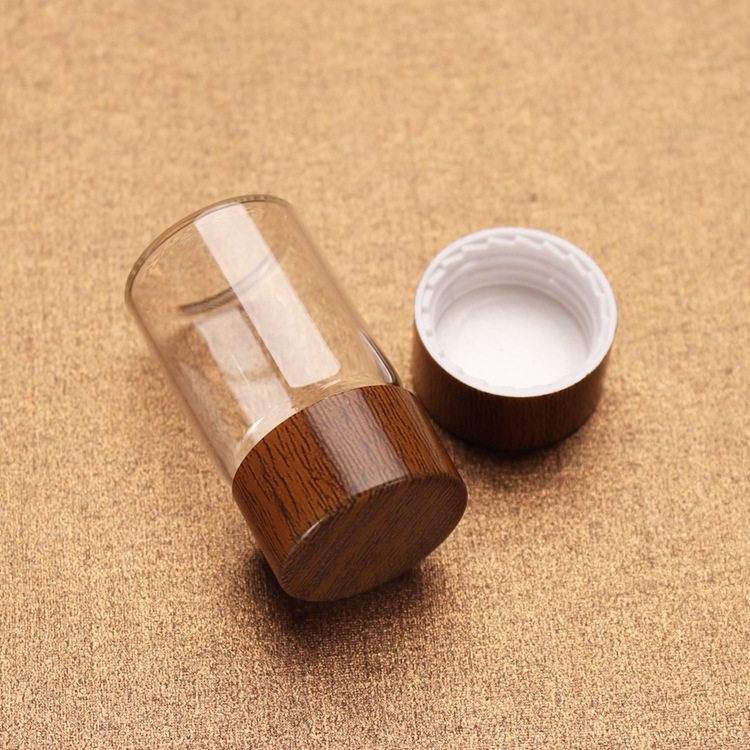 现货木纹盖瓶直径24mm 15ml小瓶装密封香料沉香粉玻璃瓶调料瓶