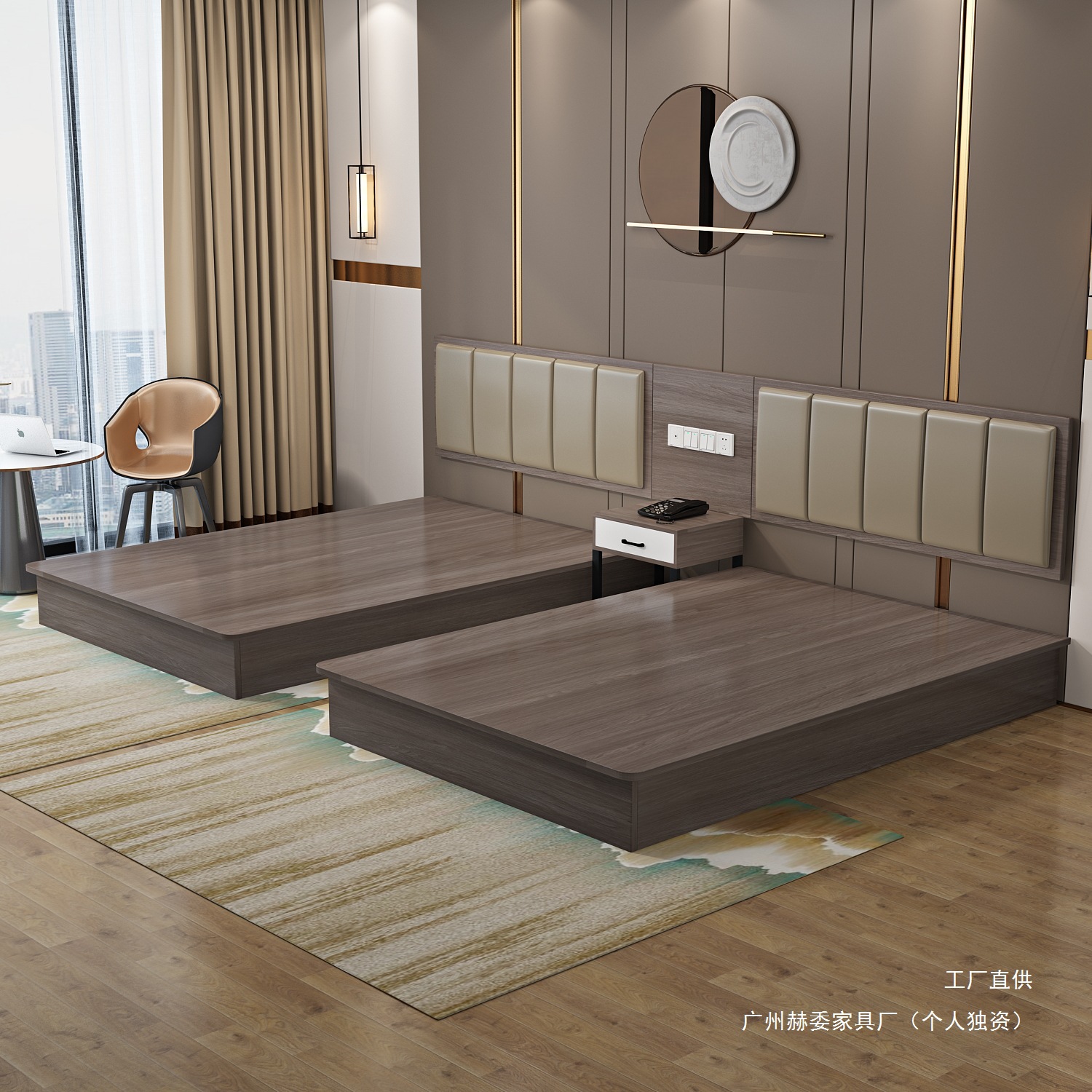 Hotel Furniture Standard Room Bed Full Set Fast Hotel Bed Light Luxury B&B Room Bed Bath Staff Dormitory Bed