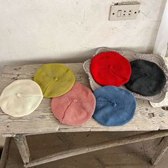 ins韓版嬰幼兒針織帽男女寶寶洋氣貝雷帽純棉透氣淨色百搭帽子潮