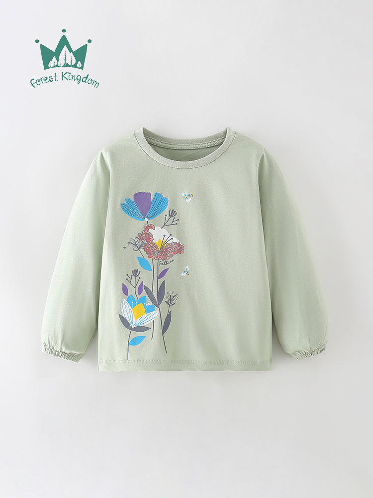 Camiseta de las niñas manga larga otoño algodón niños bottoming camisa de dibujos animados lindo flor bebé niñas Top suelto casual