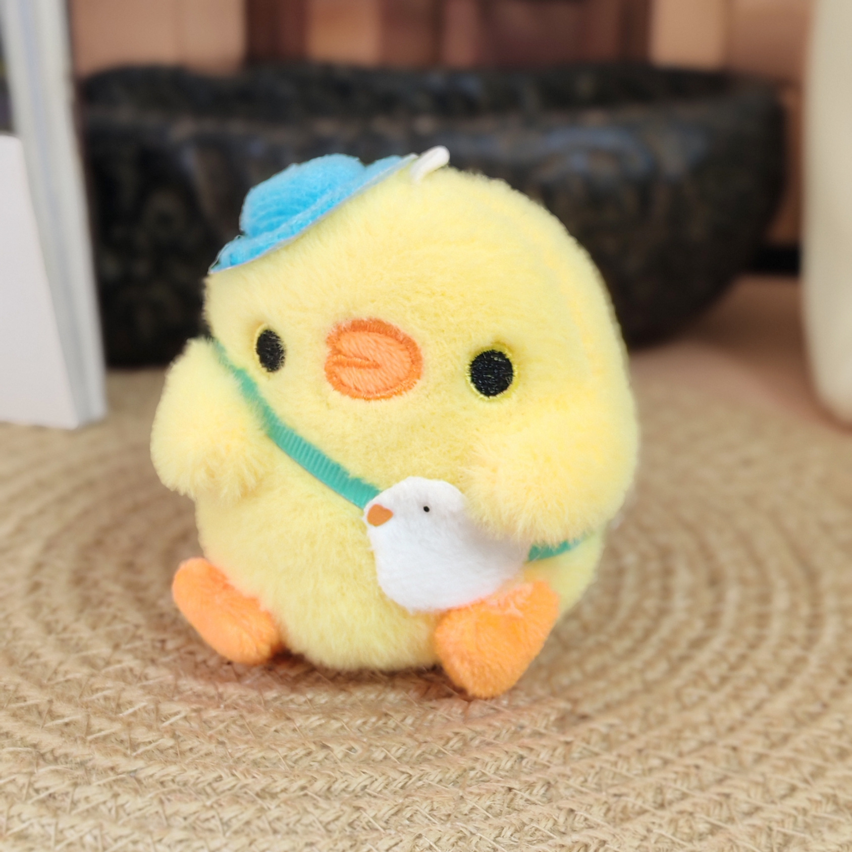 귀여운 파란색 모자를 쓴 프랑스 로맨틱 병아리