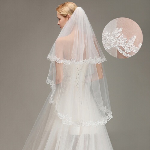  New Simple Wedding Veil White Short Lace Veil Ivory Cross-Border Bridal Headwear
