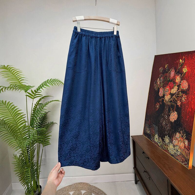 [Li] New Chinese-style jacquard casual versatile retro pants 2026 autumn new collection elastic waist with pockets Chinese style