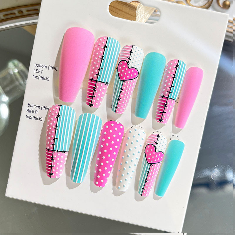 Nuevas uñas portátiles para adultos, uñas en relieve estéreo, parches de manicura, uñas postizas, uñas terminadas, uñas largas de ballet