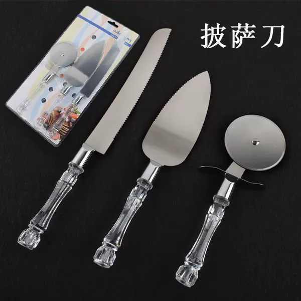 Transparent Crystal Handle Stainless Steel Celebration Wedding Cake Baking Spatula Pizza Knife Cake Knife Wheel Knife Set