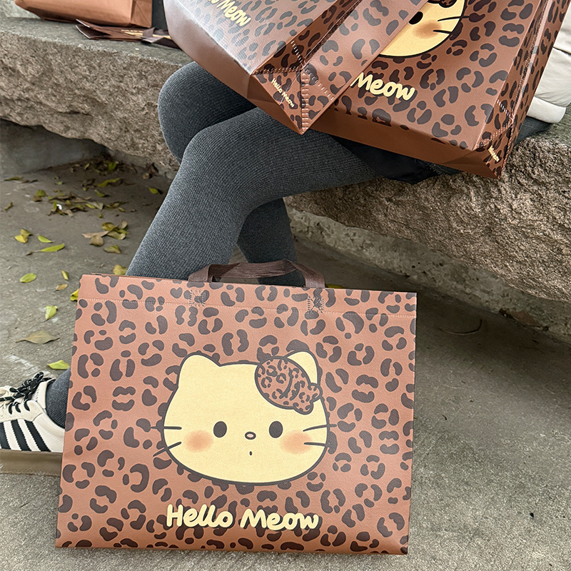 Coffee-Colored Cat Gift Tote Bag, Non-Woven Fabric Packing Bag, Clothing Store Shopping Bag, Thickened, Trendy Cartoon, Customizable