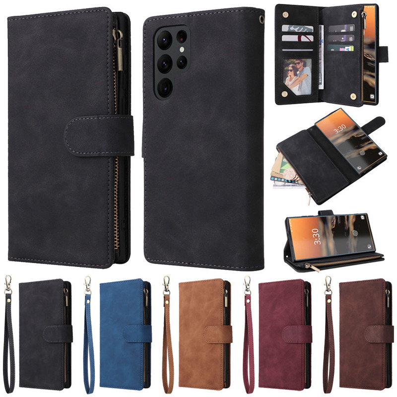 For Samsung S25ultra skin-sensitive mobile phone leather case S24FE multi-card zipper bag protective case A16 wallet case For Samsung S25ultra skin-sensitive mobile phone leather case S24FE multi-card zipper bag protective case A16 wallet case