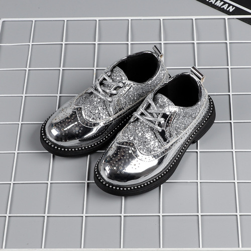 Children's small leather shoes spring and summer new style sequin boys British style soft bottom student performance shoes black fashionable children's shoes