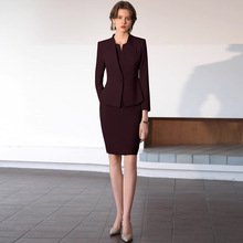 春秋时尚安可拉红新款职业女士连衣裙套装修身显瘦无领正装工作服