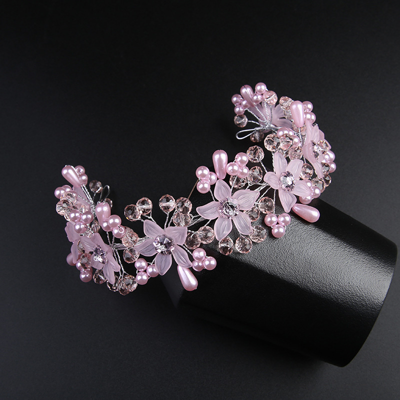粉色珍珠丸子头花环
