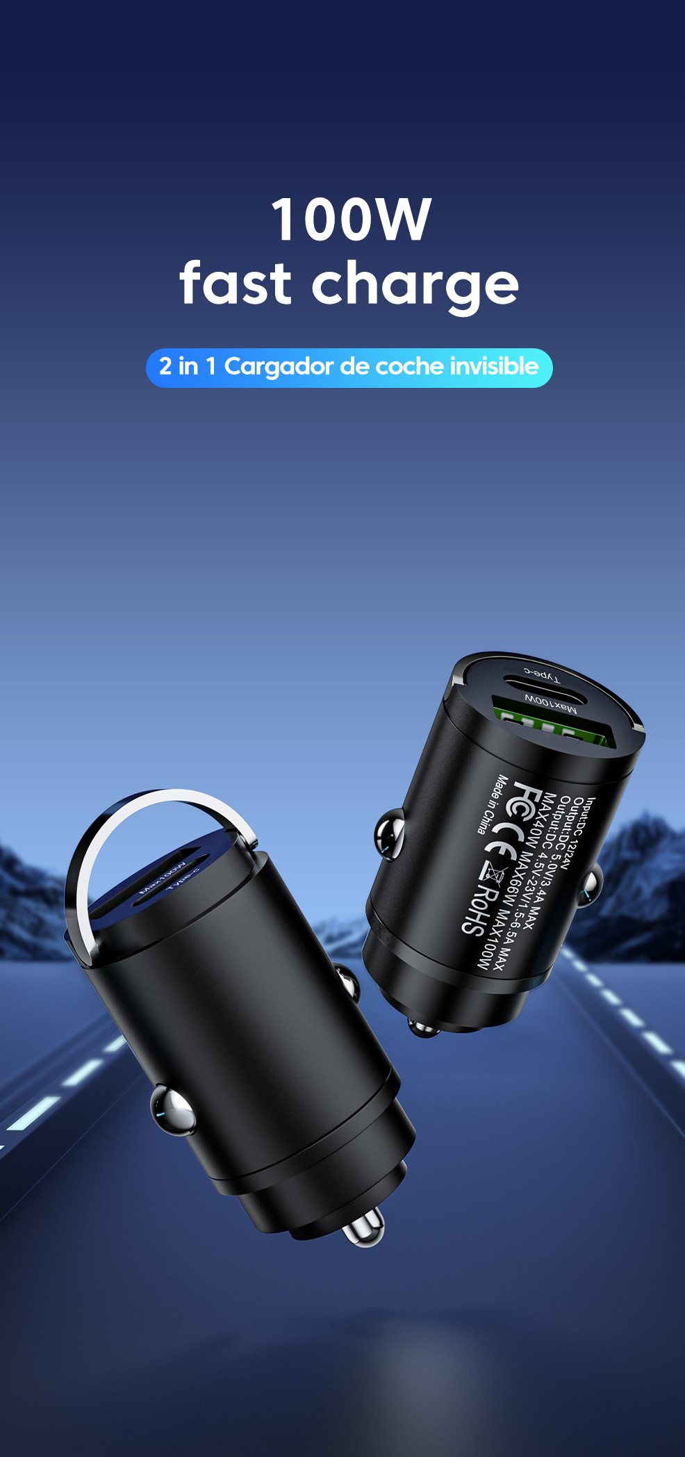 Multi-port with digital display support super fast charging 6/8 port with voltage vehicle-mounted one-to-six/8-car fast charging cross-border