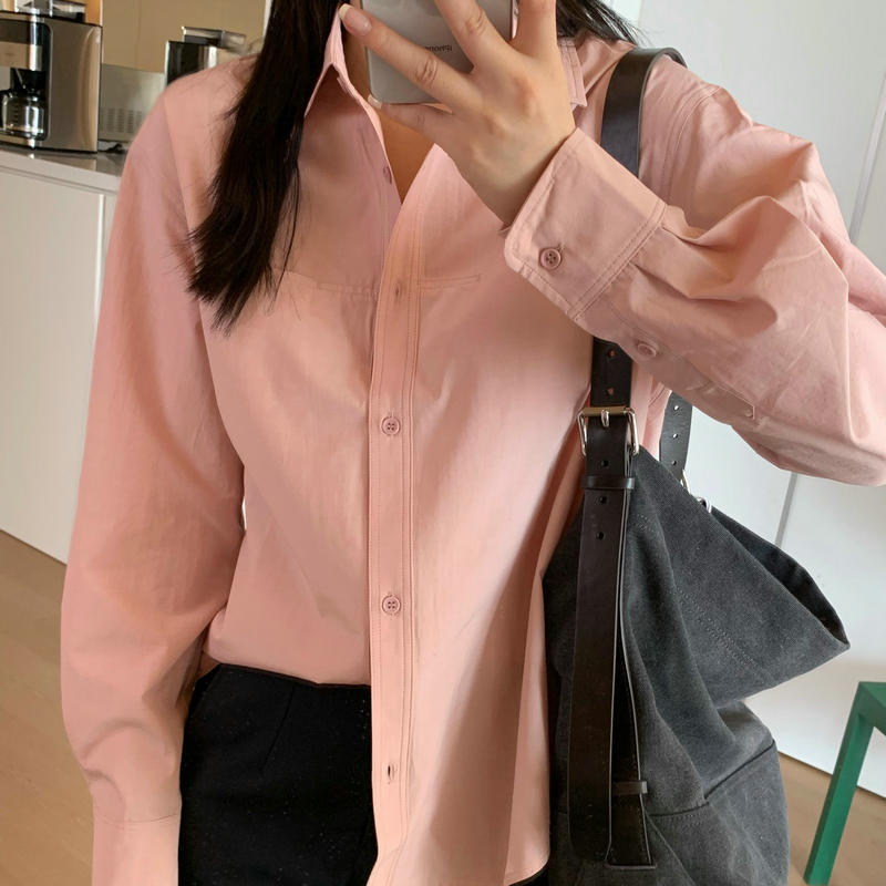 女秋日叠穿刚需老钱风显瘦翻领衬衫女简约女衬衣 2色 批发 0.28kg|undefined