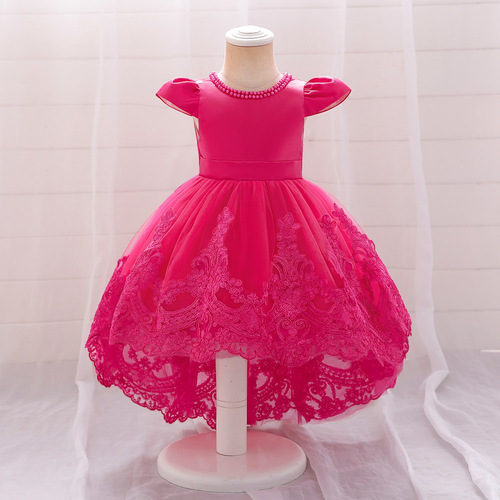Princess New Girls' Ball Gown with Train and Tulle Dress for Children's Stage Show Performance, Wedding Dress, Birthday Party Dress