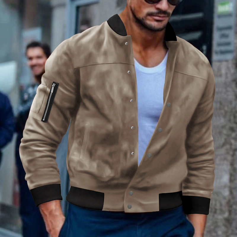 2023 chaqueta de hombre transfronteriza Otoño e Invierno chaqueta de gamuza europea y americana collar de pie Chaqueta de punto de un solo pecho chaqueta casual hombres